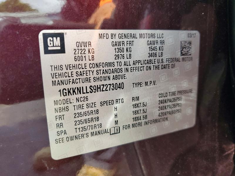 Aukcja sprzedaży 2017 Gmc Acadia, vin: 1GKKNLLS9HZ273040, numer aukcji: 61687486