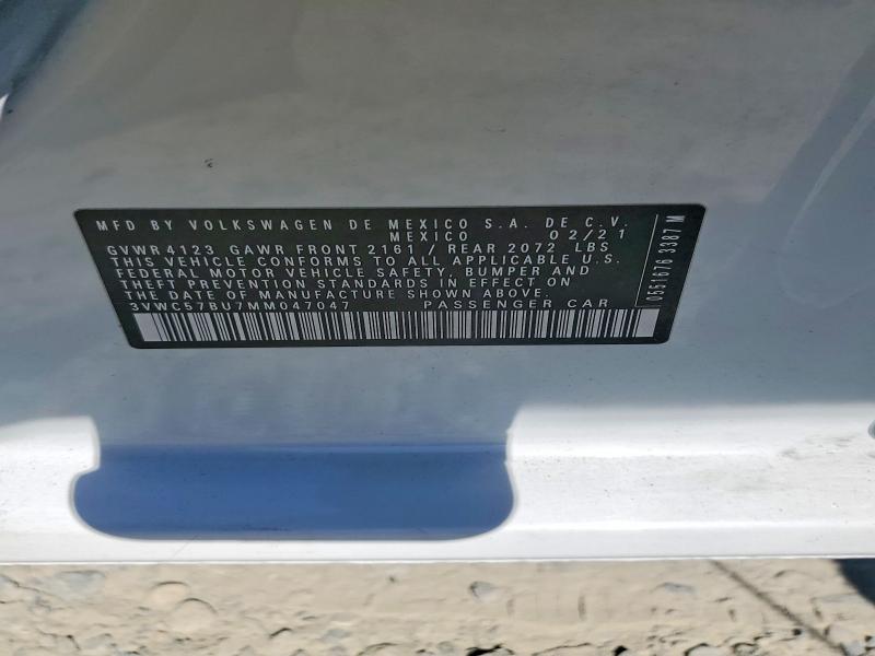 2021 Volkswagen Jetta მანქანა იყიდება აუქციონზე, vin: 3VWC57BU7MM047047, აუქციონის ნომერი: 63177256