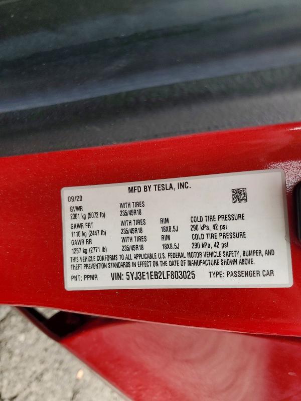 Aukcja sprzedaży 2020 Tesla Model 3, vin: 5YJ3E1EB2LF803025, numer aukcji: 60884516