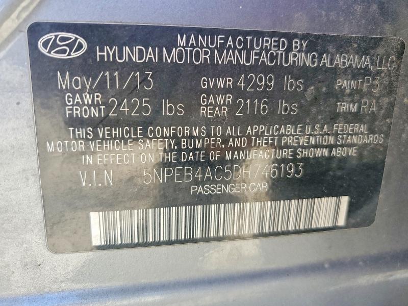 2013 Hyundai Sonata მანქანა იყიდება აუქციონზე, vin: 5NPEB4AC5DH746193, აუქციონის ნომერი: 61937916