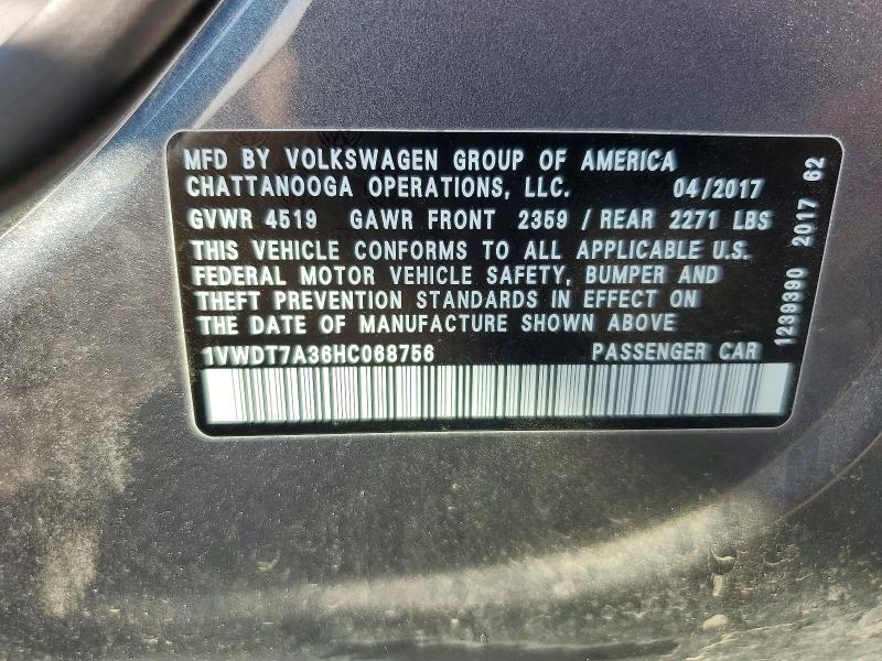 63494406 :رقم المزاد ، 1VWDT7A36HC068756 vin ، 2017 Volkswagen Passat مزاد بيع