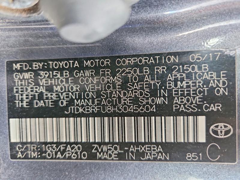 Продаж на аукціоні авто 2017 Toyota Prius, vin: JTDKBRFU8H3045604, номер лоту: 60887026