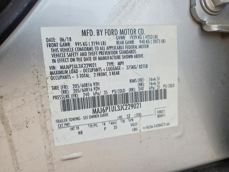 2018 Ford Ecosport მანქანა იყიდება აუქციონზე, vin: MAJ6P1UL3JC229021, აუქციონის ნომერი: 62484076