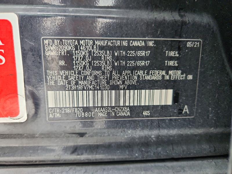 Продаж на аукціоні авто 2021 Toyota Rav4, vin: 2T3H1RFV7MC141030, номер лоту: 61344706