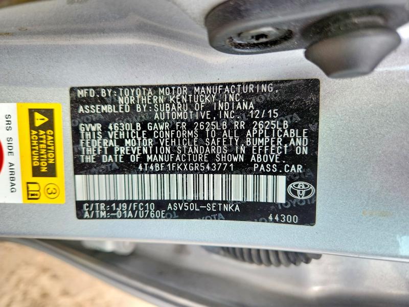 Aukcja sprzedaży 2016 Toyota Camry, vin: 4T4BF1FKXGR543771, numer aukcji: 60485596