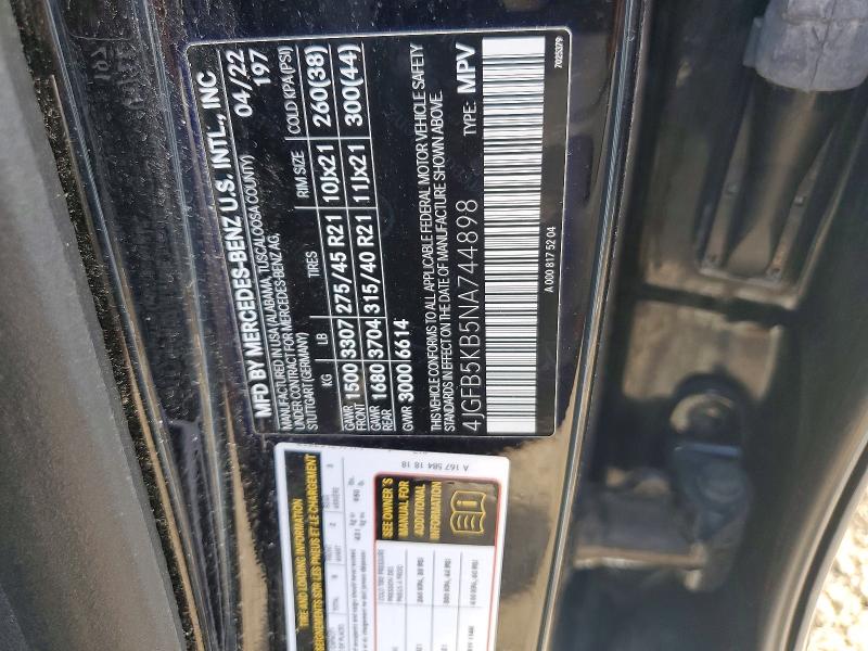 Aukcja sprzedaży 2022 Mercedes-benz Gle, vin: 4JGFB5KB5NA744898, numer aukcji: 59661506
