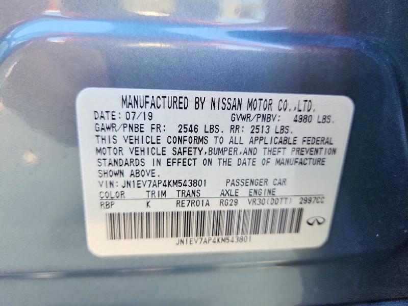 Aukcja sprzedaży 2019 Infiniti Q50, vin: JN1EV7AP4KM543801, numer aukcji: 62539776