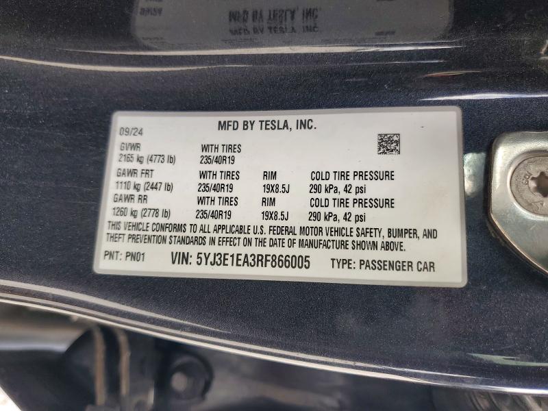 Aukcja sprzedaży 2024 Tesla Model 3, vin: 5YJ3E1EA3RF866005, numer aukcji: 62674546