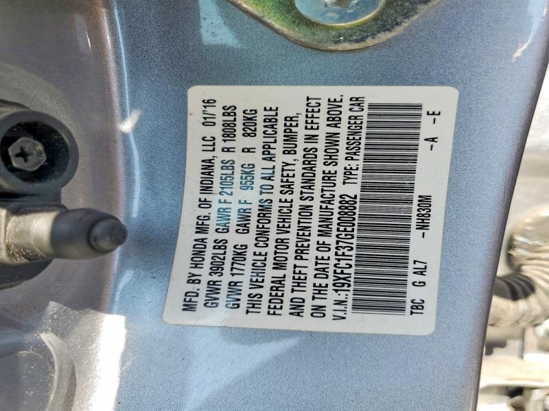 Aukcja sprzedaży 2016 Honda Civic, vin: 19XFC1F37GE008882, numer aukcji: 62629986