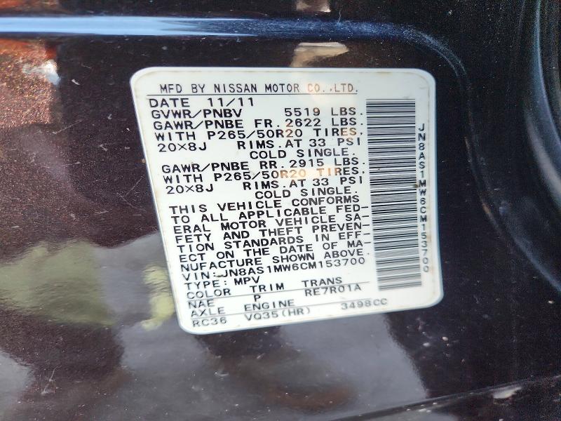 Auction sale of the 2012 Infiniti Fx35, vin: JN8AS1MW6CM153700, lot number: 59813456