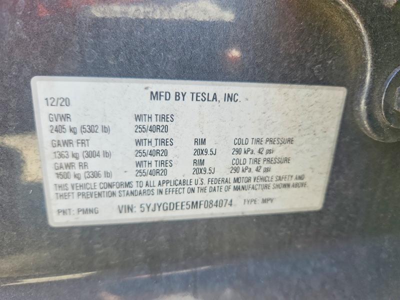 Продаж на аукціоні авто 2021 Tesla Model Y, vin: 5YJYGDEE5MF084074, номер лоту: 60373206