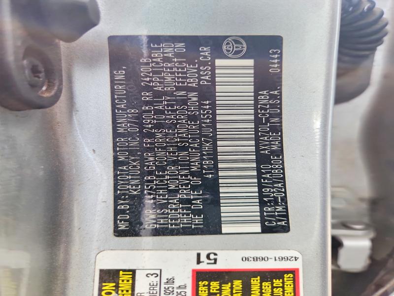 Продаж на аукціоні авто 2018 Toyota Camry, vin: 4T1B11HK7JU145544, номер лоту: 61023476