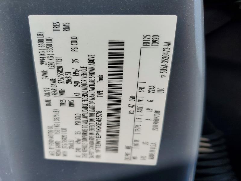 61681286 :رقم المزاد ، 1FTEW1EP1KKE45578 vin ، 2019 Ford F150 مزاد بيع