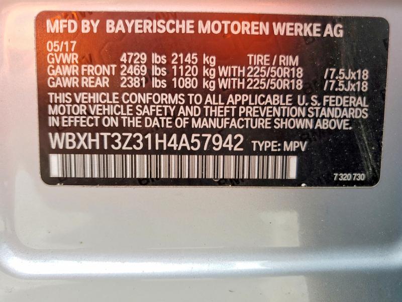 Aukcja sprzedaży 2017 Bmw X1, vin: WBXHT3Z31H4A57942, numer aukcji: 62666496