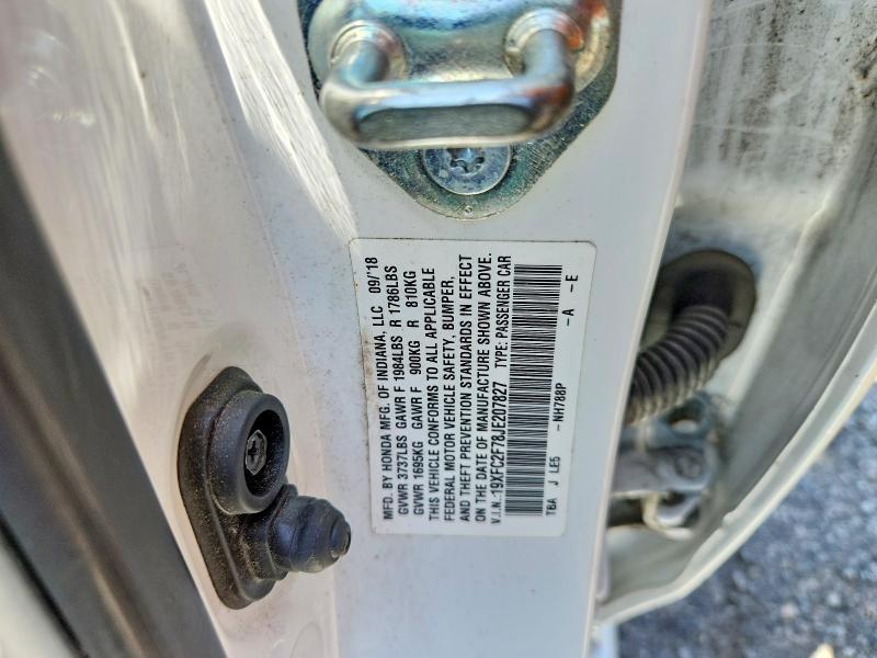 2018 Honda Civic მანქანა იყიდება აუქციონზე, vin: 19XFC2F78JE207827, აუქციონის ნომერი: 60983776
