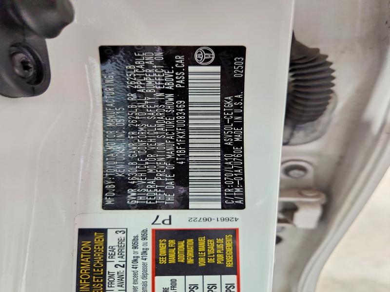 2015 Toyota Camry მანქანა იყიდება აუქციონზე, vin: 4T1BF1FKXFU083469, აუქციონის ნომერი: 62209576