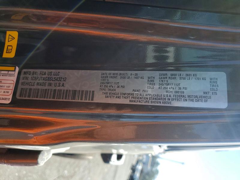 63391406 :رقم المزاد ، 1C6PJTAG8SL543212 vin ، 2025 Jeep Gladiator مزاد بيع