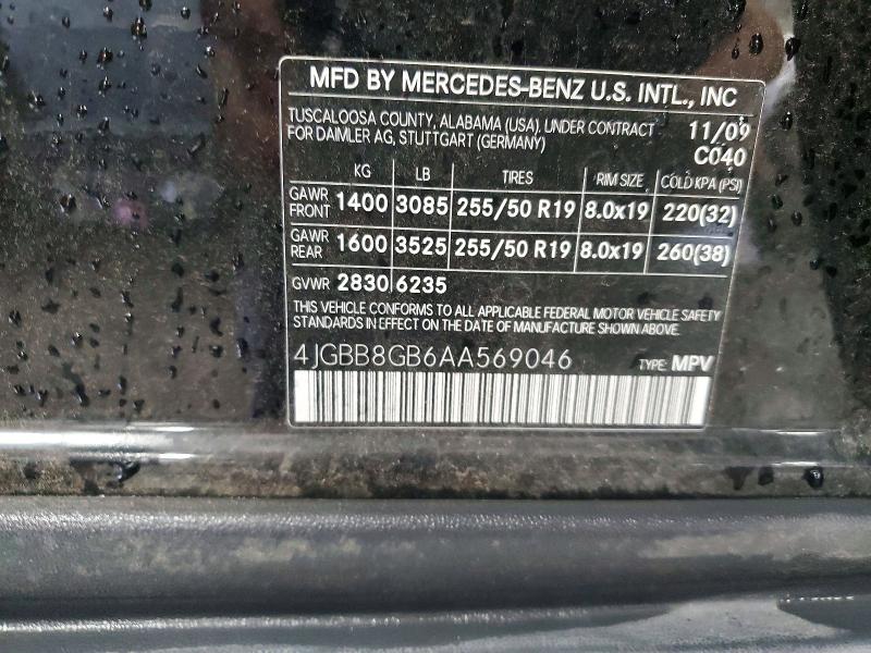Aukcja sprzedaży 2010 Mercedes-benz Ml, vin: 4JGBB8GB6AA569046, numer aukcji: 62030876