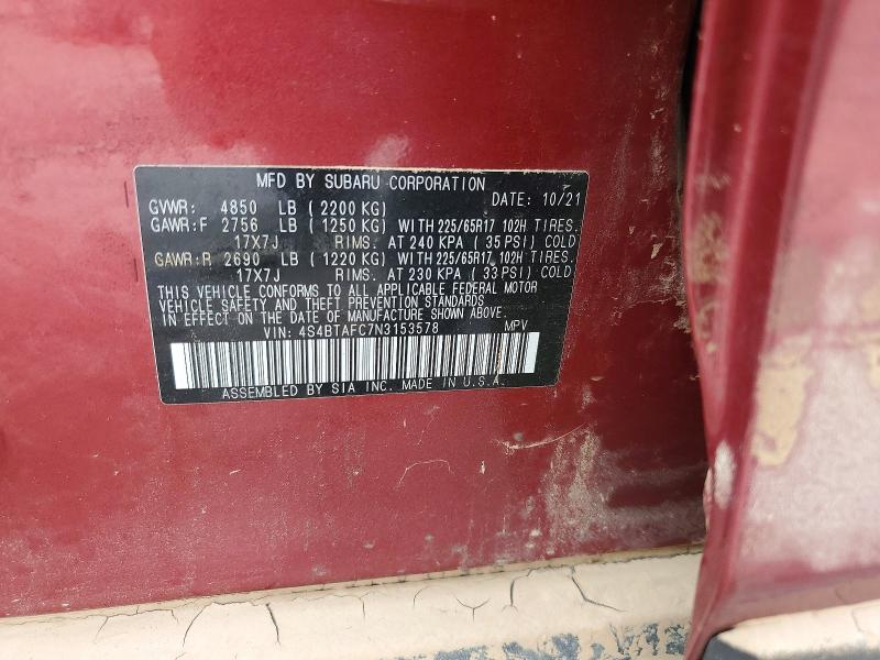 Aukcja sprzedaży 2022 Subaru Outback, vin: 4S4BTAFC7N3153578, numer aukcji: 62775366