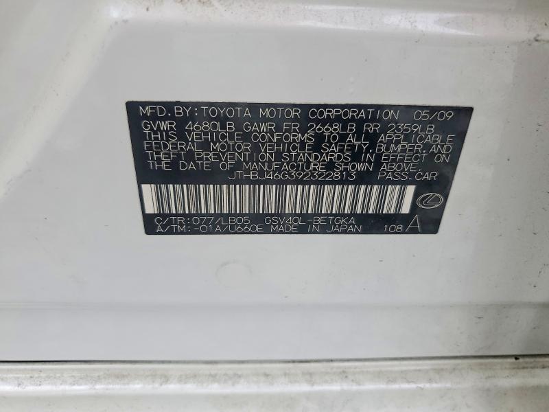 Продажа на аукционе авто 2009 Lexus Es, vin: JTHBJ46G392322813, номер лота: 60960616