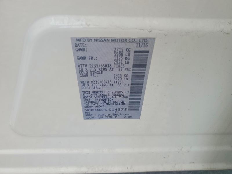 Aukcja sprzedaży 2017 Infiniti Qx60, vin: 5N1DL0MM9HC514375, numer aukcji: 60301126