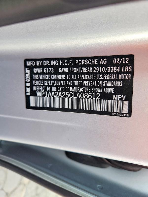 59723856 :رقم المزاد ، WP1AA2A25CLA08612 vin ، 2012 Porsche Cayenne مزاد بيع