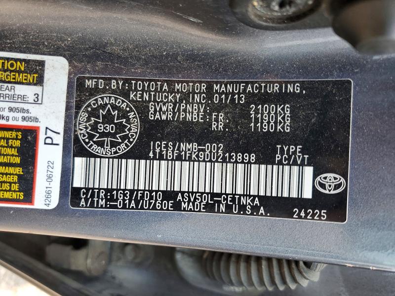 Aukcja sprzedaży 2013 Toyota Camry, vin: 4T1BF1FK9DU213898, numer aukcji: 63100316
