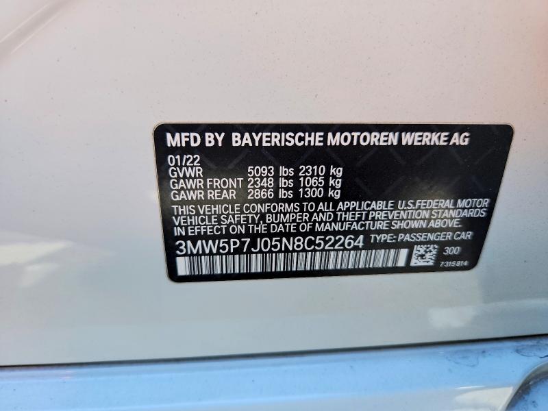Aukcja sprzedaży 2022 Bmw 330e, vin: 3MW5P7J05N8C52264, numer aukcji: 62336116