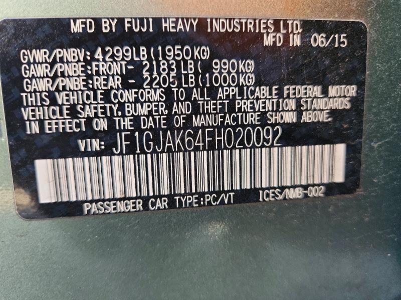 62448476 :رقم المزاد ، JF1GJAK64FH020092 vin ، 2015 Subaru Impreza مزاد بيع