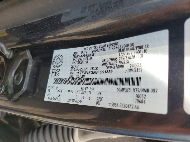 2016 Ford F150 მანქანა იყიდება აუქციონზე, vin: 1FTEW1EG5GFC91859, აუქციონის ნომერი: 61677866