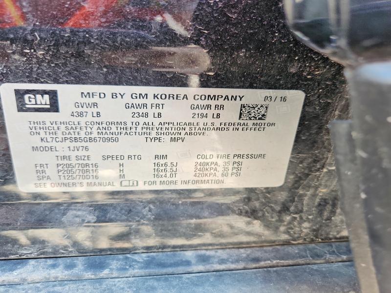 Продажа на аукционе авто 2016 Chevrolet Trax, vin: KL7CJPSB5GB670950, номер лота: 59345356