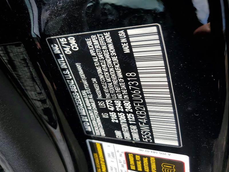 2015 Mercedes-benz C მანქანა იყიდება აუქციონზე, vin: 55SWF4KB2FU067318, აუქციონის ნომერი: 60209386