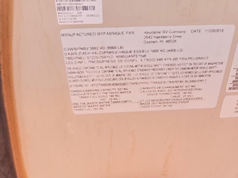 Продажа на аукционе авто 2017 Keystone Rv Bullet Premier Ultra, vin: 4YDT34B29HD425261, номер лота: 60028876