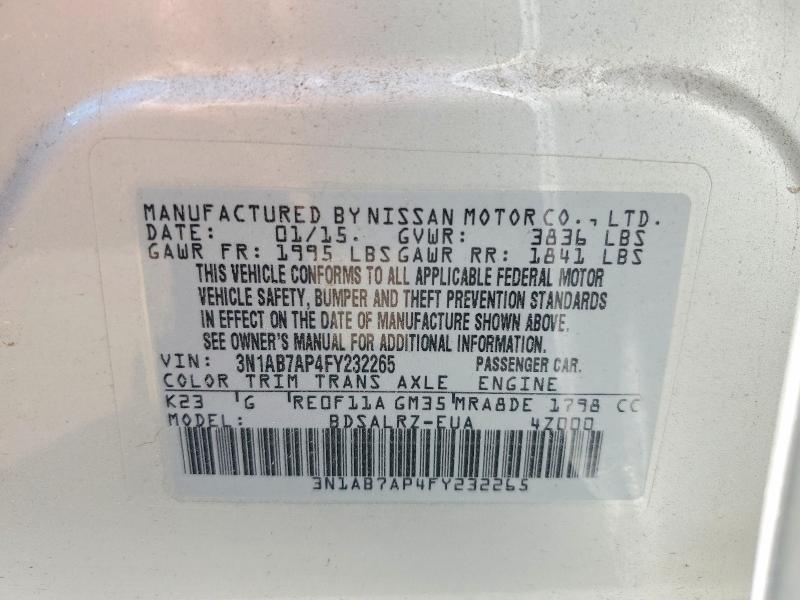 2015 Nissan Sentra მანქანა იყიდება აუქციონზე, vin: 3N1AB7AP4FY232265, აუქციონის ნომერი: 59806756
