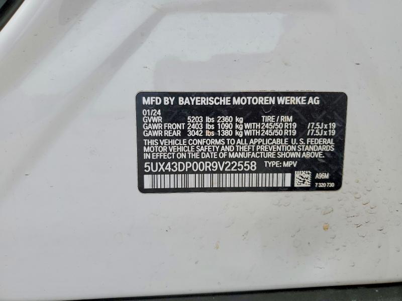 2024 Bmw X3 მანქანა იყიდება აუქციონზე, vin: 5UX43DP00R9V22558, აუქციონის ნომერი: 61426896
