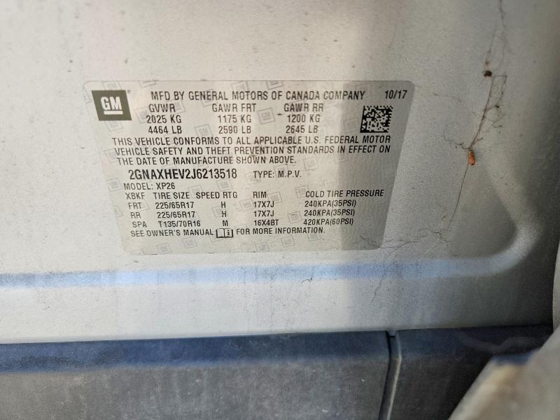 2018 Chevrolet Equinox მანქანა იყიდება აუქციონზე, vin: 2GNAXHEV2J6213518, აუქციონის ნომერი: 59729576