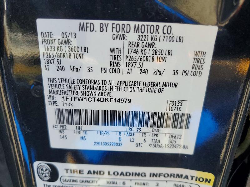 61007946 :رقم المزاد ، 1FTFW1CT4DKF14979 vin ، 2013 Ford F150 مزاد بيع