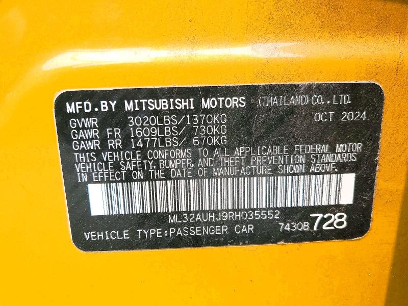 61358616 :رقم المزاد ، ML32AUHJ9RH035552 vin ، 2024 Mitsubishi Mirage مزاد بيع
