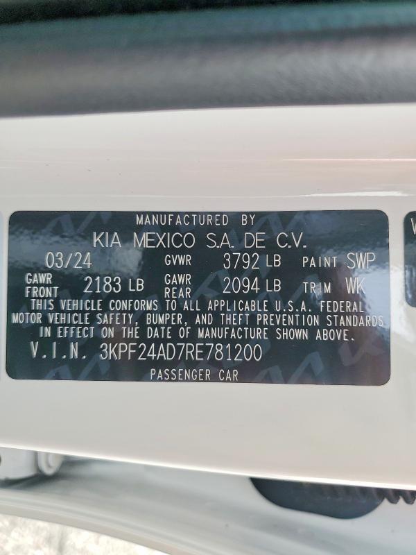 2024 Kia Forte მანქანა იყიდება აუქციონზე, vin: 3KPF24AD7RE781200, აუქციონის ნომერი: 60694656