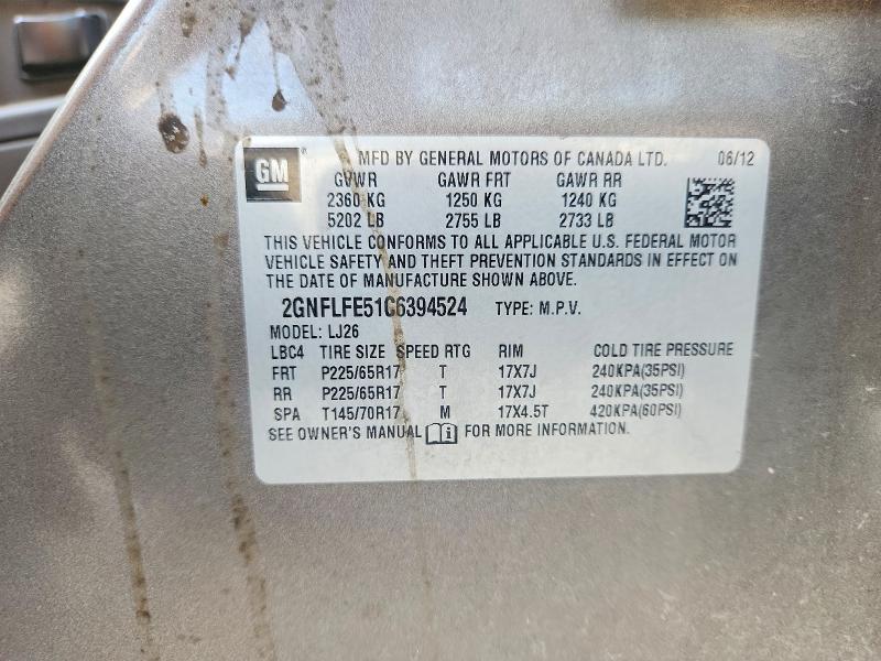 Aukcja sprzedaży 2012 Chevrolet Equinox, vin: 2GNFLFE51C6394524, numer aukcji: 61413746
