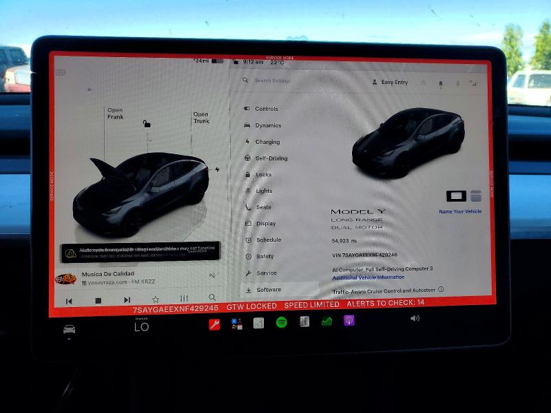 62238926 :رقم المزاد ، 7SAYGAEEXNF429246 vin ، 2022 Tesla Model Y مزاد بيع