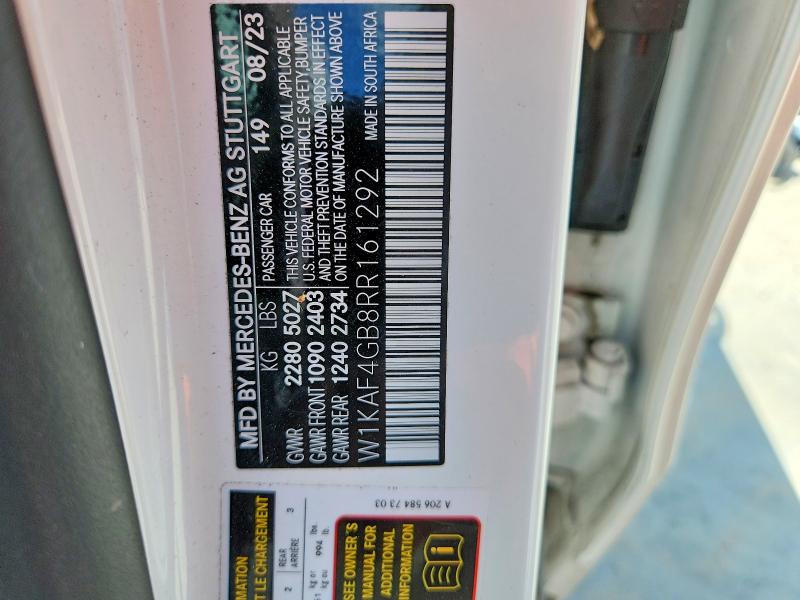 61929816 :رقم المزاد ، W1KAF4GB8RR161292 vin ، 2024 Mercedes-benz C مزاد بيع