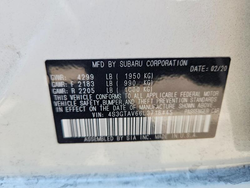 61441876 :رقم المزاد ، 4S3GTAV66L3716445 vin ، 2020 Subaru Impreza مزاد بيع