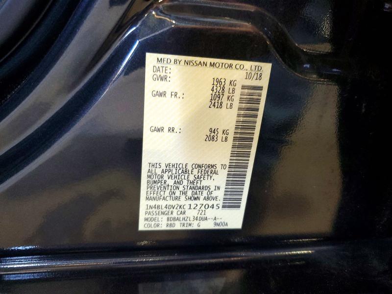 60387326 :رقم المزاد ، 1N4BL4DV2KC127045 vin ، 2019 Nissan Altima مزاد بيع