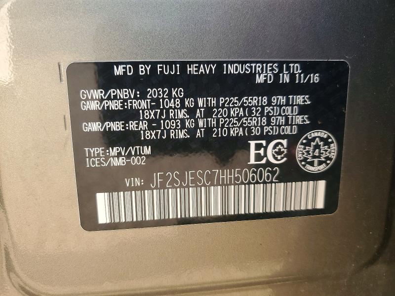 60790316 :رقم المزاد ، JF2SJESC7HH506062 vin ، 2017 Subaru Forester مزاد بيع