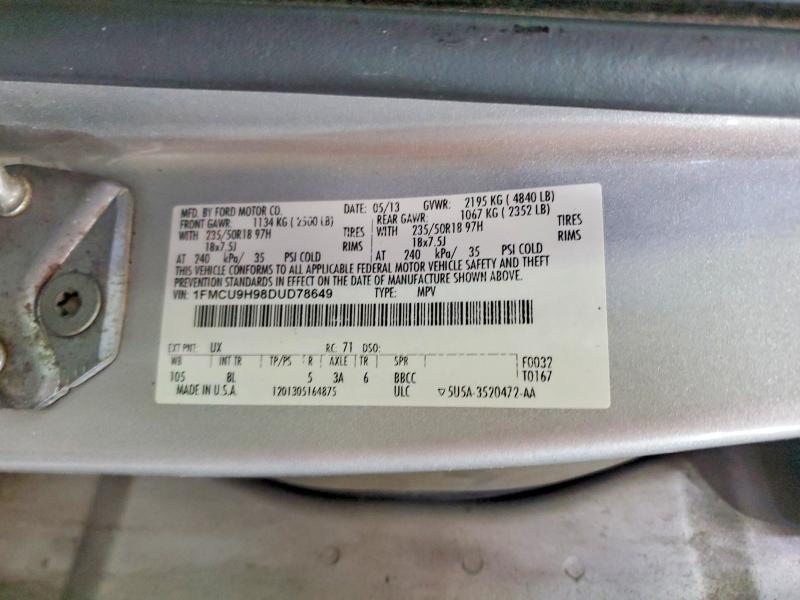 60467296 :رقم المزاد ، 1FMCU9H98DUD78649 vin ، 2013 Ford Escape مزاد بيع