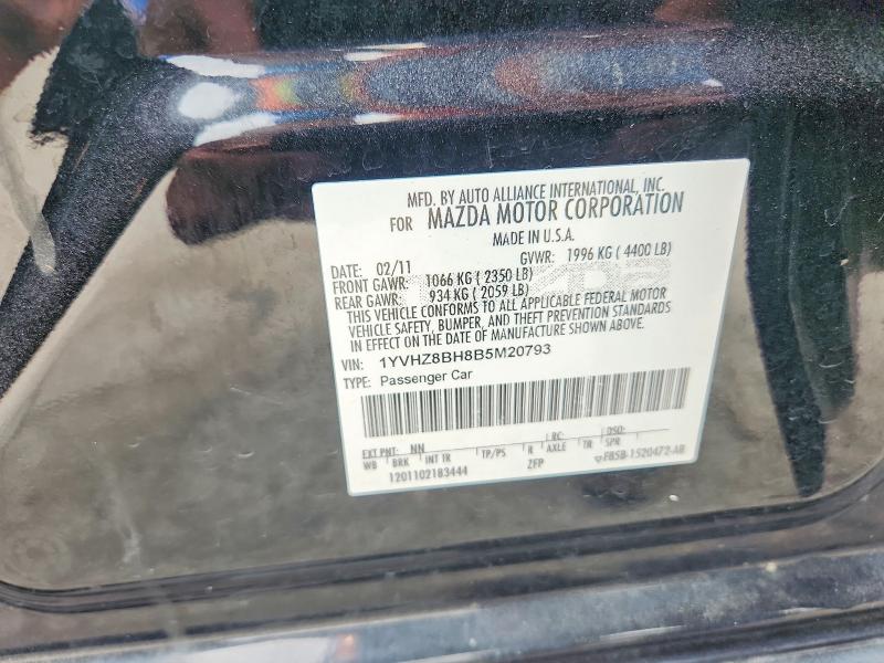 Auction sale of the 2011 Mazda 6, vin: 1YVHZ8BH8B5M20793, lot number: 62091786