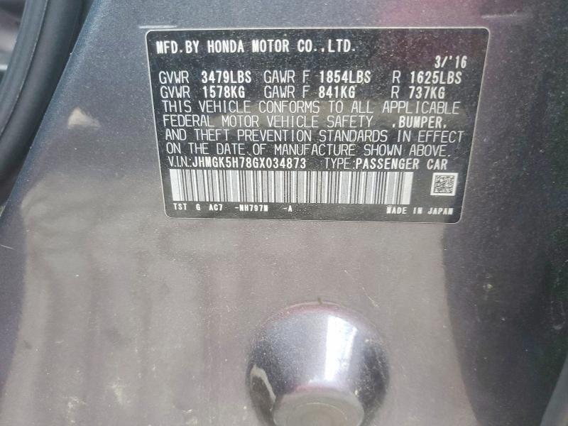 Продажа на аукционе авто 2016 Honda Fit, vin: JHMGK5H78GX034873, номер лота: 60555216