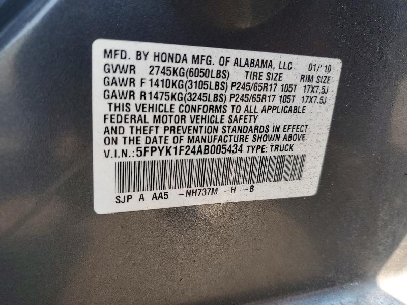 Продаж на аукціоні авто 2010 Honda Ridgeline, vin: 5FPYK1F24AB005434, номер лоту: 62347236