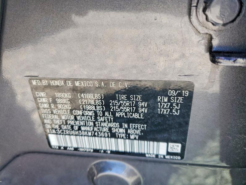 60663066 :رقم المزاد ، 3CZRU6H38KM743691 vin ، 2019 Honda Hr-v مزاد بيع